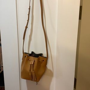 Light brown leather mini bucket bag